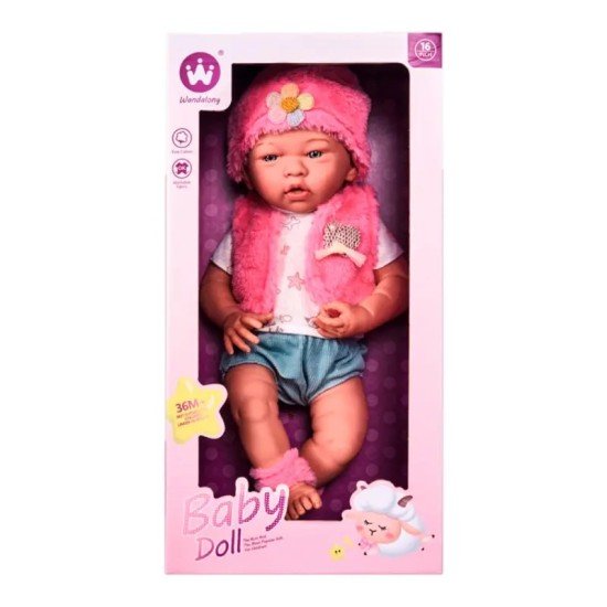 Baby Imitation Doll With Pink Clothes - 16 Inch