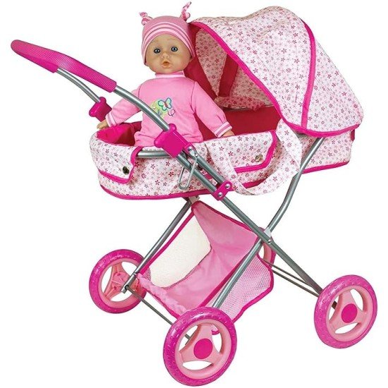 Lissi - Deluxe Doll Pram With 33CM Baby Doll - Diaper Bag & Accessories Included