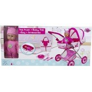 Lissi - Deluxe Doll Pram With 33CM Baby Doll - Diaper Bag & Accessories Included