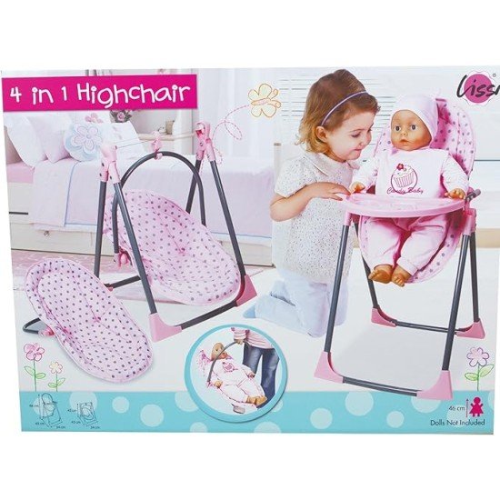 Lissi - Doll Accessory Set 4 in 1 High Chair Rocker and Swing