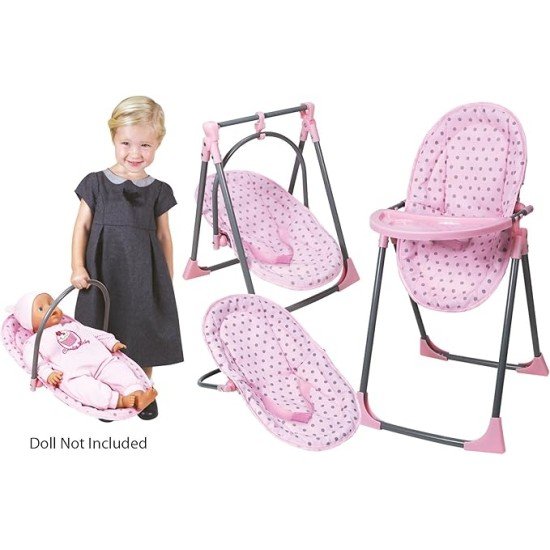 Lissi - Doll Accessory Set 4 in 1 High Chair Rocker and Swing