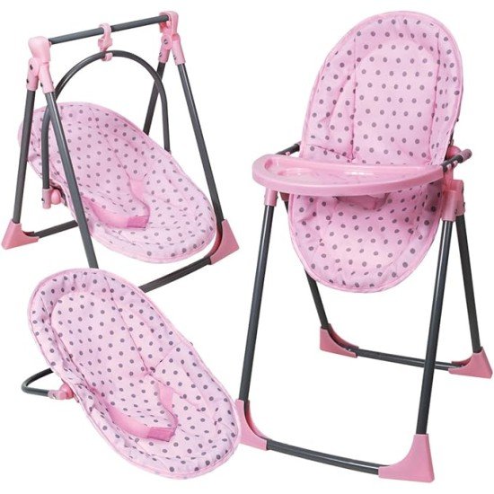 Lissi - Doll Accessory Set 4 in 1 High Chair Rocker and Swing