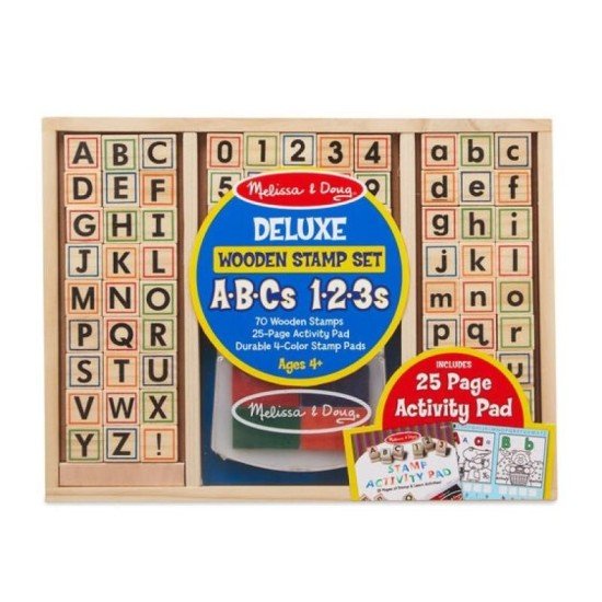 Melissa & Doug Deluxe Wooden Stamp Set - Abcs 123s