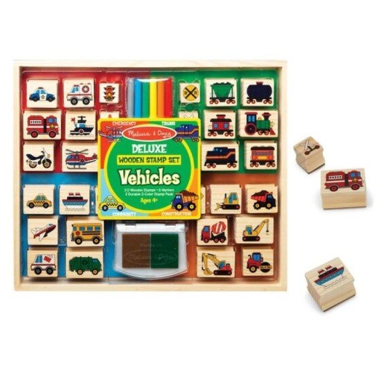 Melissa & Doug Deluxe Wooden Stamp Set - Vehicles