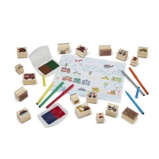 Melissa & Doug Deluxe Wooden Stamp Set - Vehicles