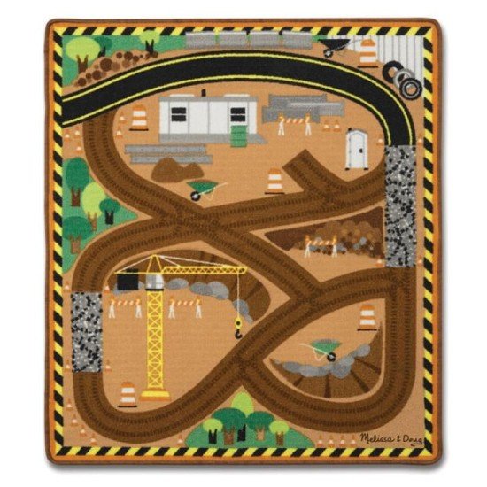 Melissa & Doug Round The Construction Zone Work Site Rug & Vehicle Set