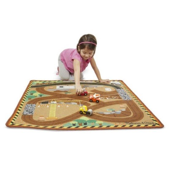 Melissa & Doug Round The Construction Zone Work Site Rug & Vehicle Set