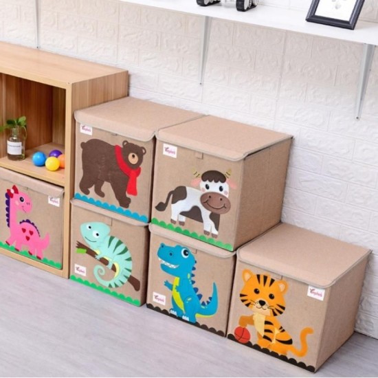 Storage Box Small Linen - Dinosaur