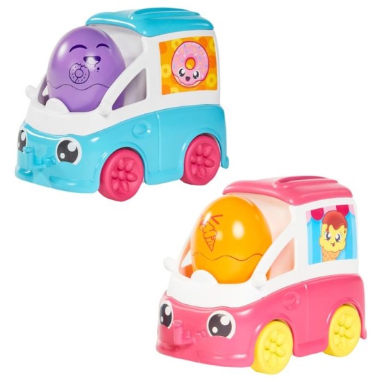 Tomy Toomies - Fill & Pop Snack Trucks - Purple Egg & Blue Truck