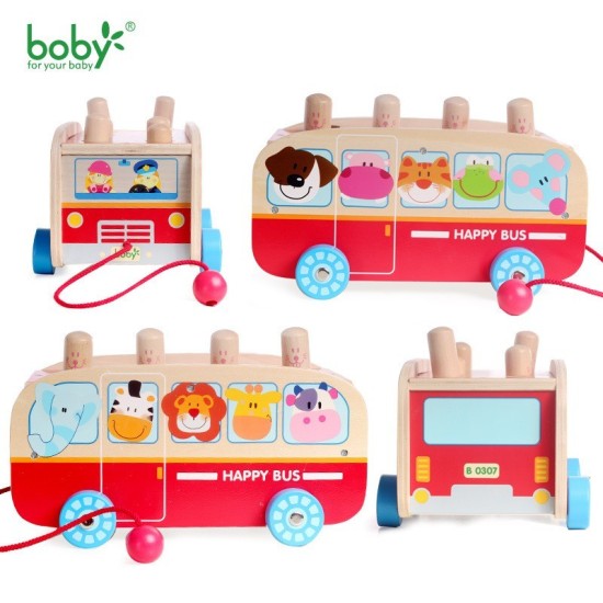 Boby Wooden Animal Pounding Bus