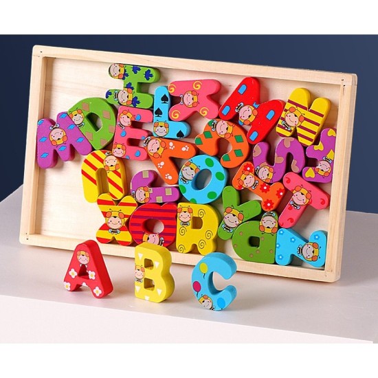 Wooden Alphabet Blocks in Tray