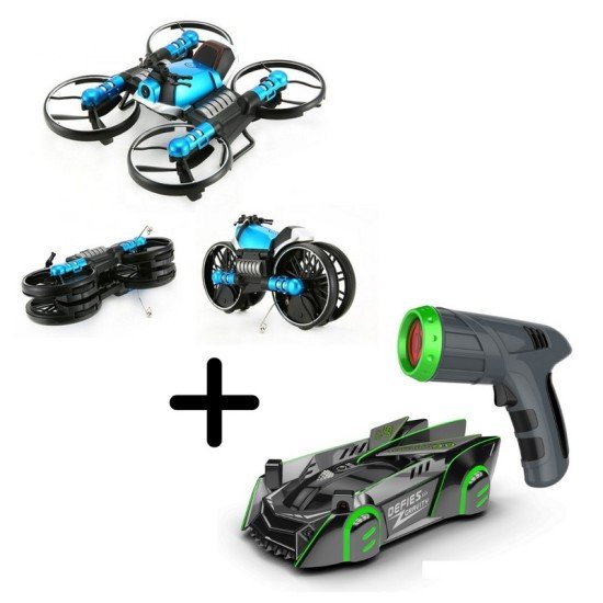 Fesha Offer: Laser Wall Climbing Car Green & Quadcopter Drone – Set of 2