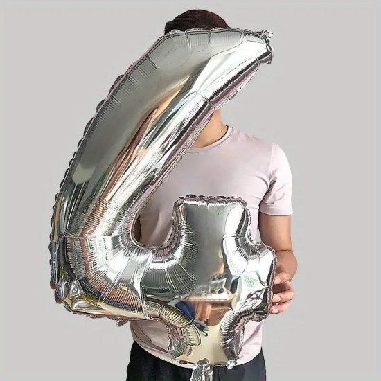 1pc, 81.28 Cm Silvery Number Foil Balloons, Birthday Party Decor Supplies, Number Balloons