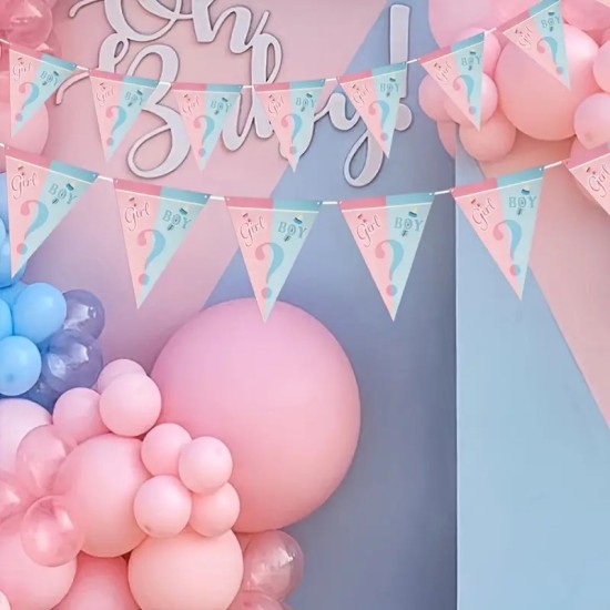 Gender Reveal Party Balloon Pull Flag Decor Set - Celebrate Your Gender with Festive Balloons and Fun Flag Decorations