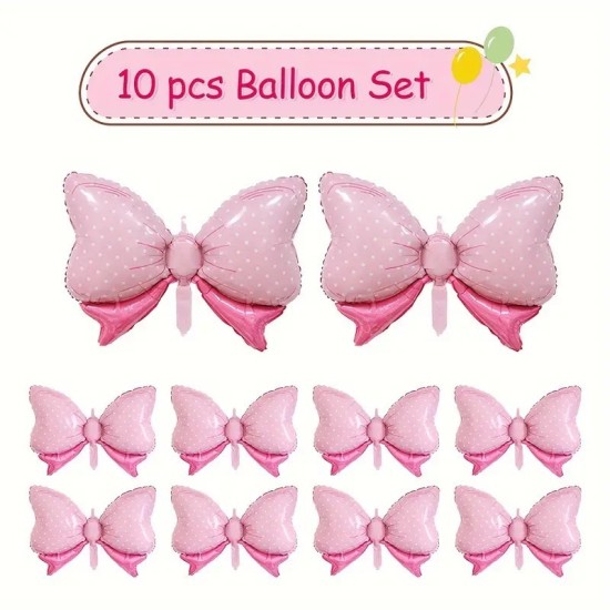 10pcs Bow Balloons Mouse Theme Party Decoration Bow Foil Balloons Giant Bow Balloons For Wedding Bridal Shower Gender Reveal Balloons Birthday Party Decorations Supplies, 2 Sizes Balloons