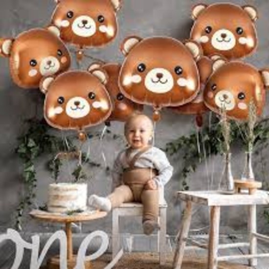 Bear Head Balloons Brown Bear Animal Foil Balloons for Baby Kids Jungle Birthday Party Decoration Supplies Baby Shower - 5pcs set