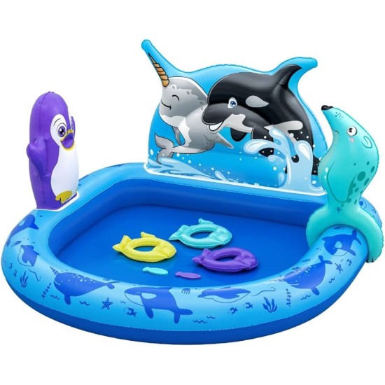 BESTWAY 53" X 51.5" X 28.5"/1.34M X 1.31M X 73CM POLAR PALS PLAY CENTER (1 play center, 3 fish rings, 2 EVA fish, repair patch,1 inflatable seal.) Age 2+