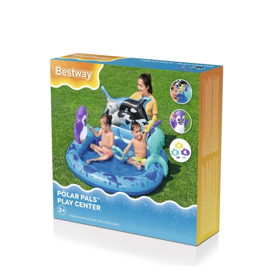 BESTWAY 53" X 51.5" X 28.5"/1.34M X 1.31M X 73CM POLAR PALS PLAY CENTER (1 play center, 3 fish rings, 2 EVA fish, repair patch,1 inflatable seal.) Age 2+