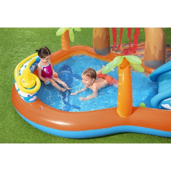 BESTWAY 8'8" X 8'8" X 41"/2.65M X 2.65M X 1.04M LAVA LAGOON PLAY CENTER (1 pool, 1 slide, 1 water blob, 1 inflatable ring, 4 play balls, repair patch) Age 2+