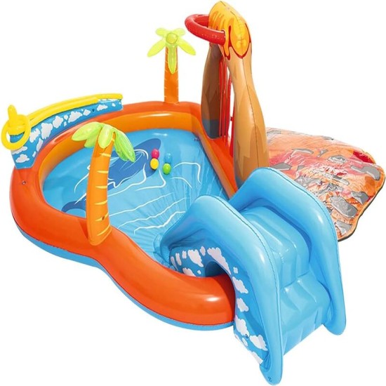 BESTWAY 8'8" X 8'8" X 41"/2.65M X 2.65M X 1.04M LAVA LAGOON PLAY CENTER (1 pool, 1 slide, 1 water blob, 1 inflatable ring, 4 play balls, repair patch) Age 2+