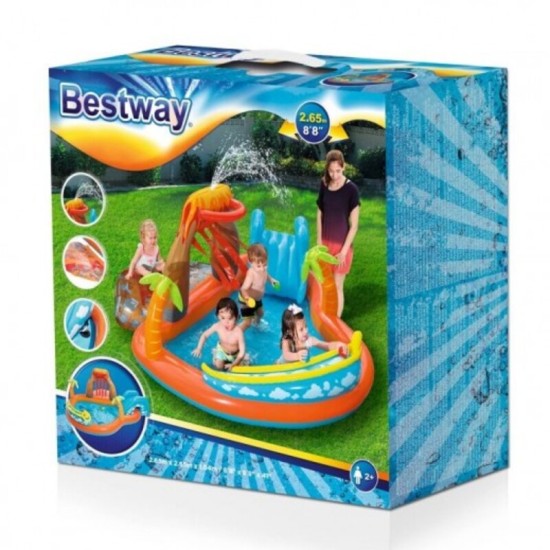 BESTWAY 8'8" X 8'8" X 41"/2.65M X 2.65M X 1.04M LAVA LAGOON PLAY CENTER (1 pool, 1 slide, 1 water blob, 1 inflatable ring, 4 play balls, repair patch) Age 2+