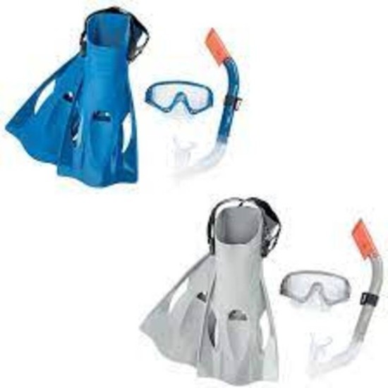 BESTWAY SPARK WAVE SNORKEL SET (Contents:One mask, one snorkel and one pair of fins, 2 assorted colors, Fin Size: US(8-12); EUR (41-46)) Age 14+