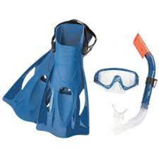 BESTWAY SPARK WAVE SNORKEL SET (Contents:One mask, one snorkel and one pair of fins, 2 assorted colors, Fin Size: US(8-12); EUR (41-46)) Age 14+