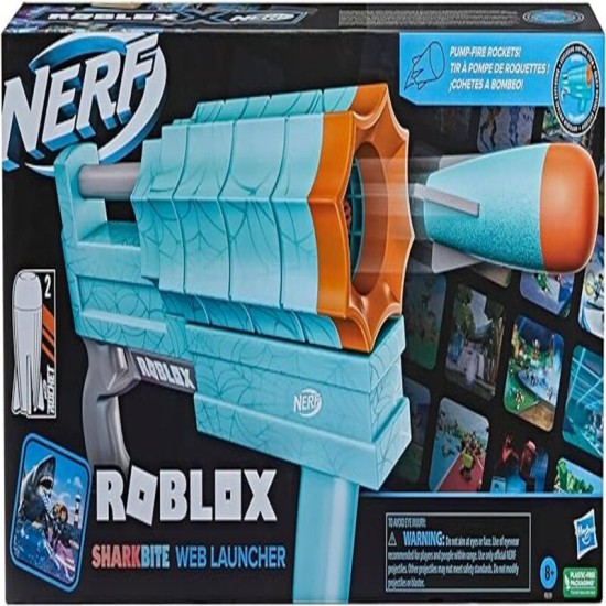 Nerf Roblox Sharkbite: Web Launcher Rocker Blaster, Includes Code to Redeem Exclusive Virtual Item, 2 Rockets, Pump Action