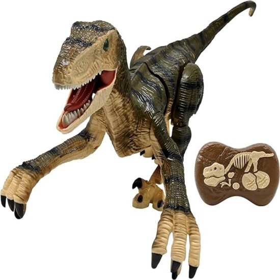 RC Raptor Control, Realistic Remote Controlled Dinosaur, Articulated Movements, Roars, Light Effects, Rechargeable, Fossil Remote ControL