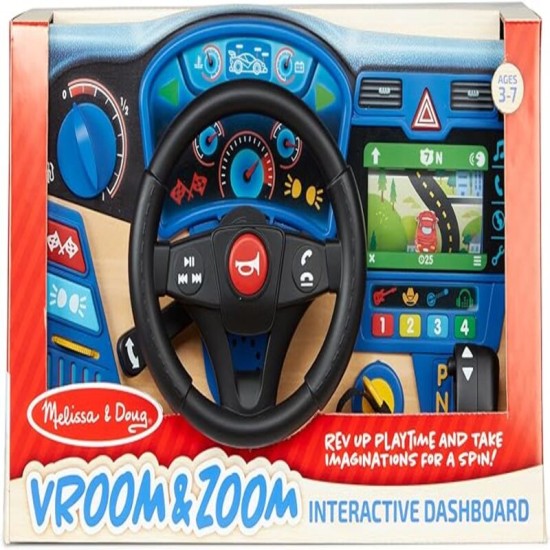 Vroom & Zoom Interactive Wooden Dashboard Steering Wheel Pretend Play Driving Toy