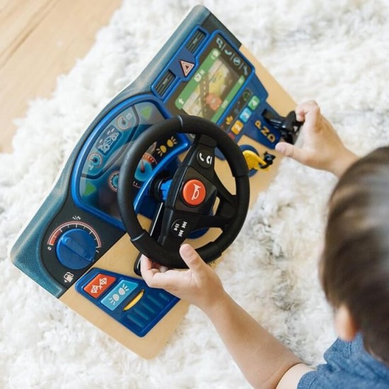 Vroom & Zoom Interactive Wooden Dashboard Steering Wheel Pretend Play Driving Toy