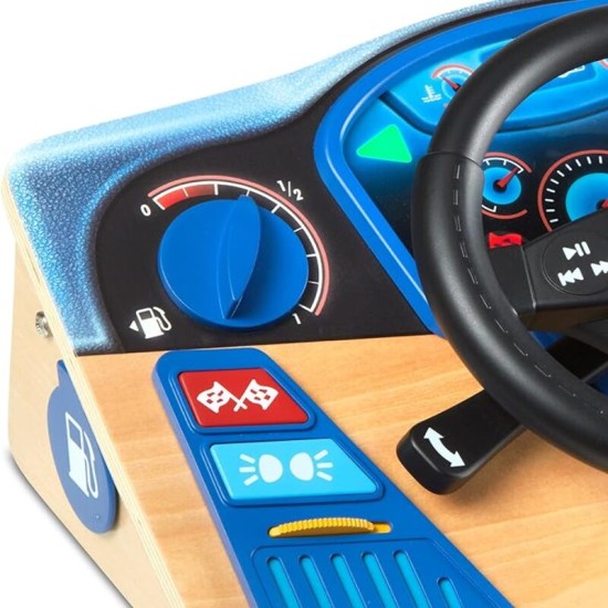 Vroom & Zoom Interactive Wooden Dashboard Steering Wheel Pretend Play Driving Toy