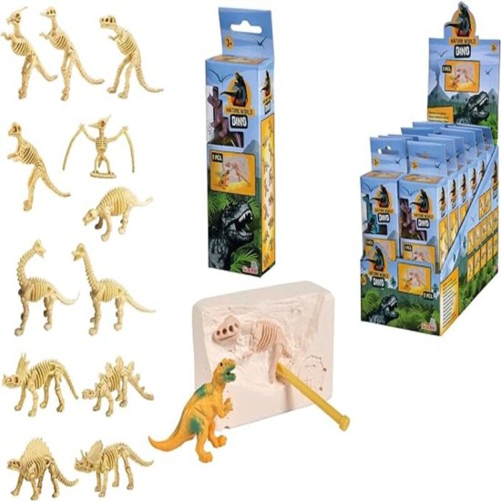  Dinosaur Excavation Set, 12 Assorts, Special Scratch Stone and Digger Holder, 6-7 cm Length, Exploration Adventure