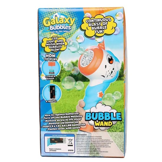 Galaxy Bubbles - Unicorn Bubble Wand With 180ml Bubble Solution , Light & Music