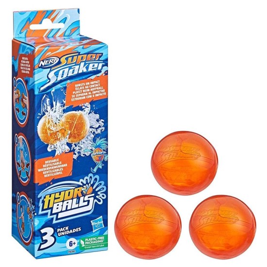 Nerf Super Soaker Hydro Balls 3-Pack, Reusable Water-Filled Balls