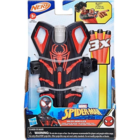 Marvel NERF Spider-Man Miles Morales Thwip-Tech Blaster, Includes 3 Darts, Web Shooter