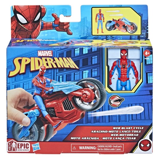 Marvel Spider-Man Web Blast Cycle, 4-Inch Action Figure with Vehicle and 2 Web Projectiles