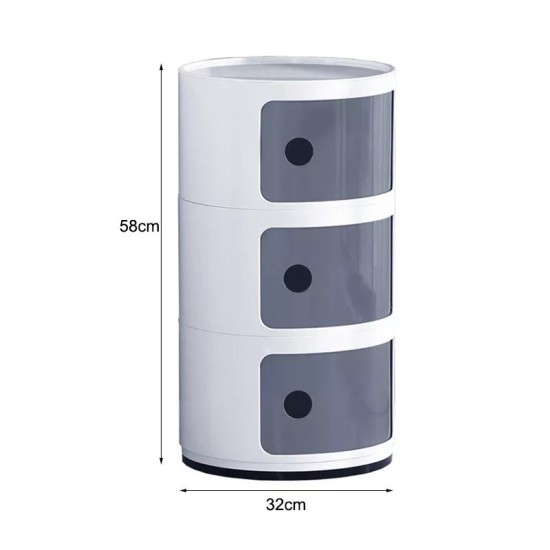 Round ABS Cylinder Cabinet Cupboard Drawer Storage Unit Bathroom Bedroom Stand 40*32 cm