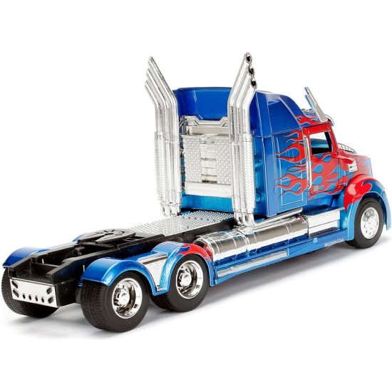 Jada Toys  Transformers T5 Optimus Prime Western Star 5700 Ex Phantom Die-cast Car with Opening Doors 1:24 Scale Blue/Red