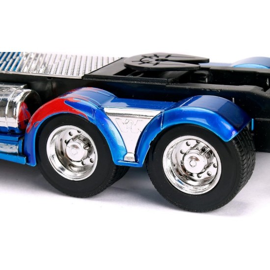 Jada Toys  Transformers T5 Optimus Prime Western Star 5700 Ex Phantom Die-cast Car with Opening Doors 1:24 Scale Blue/Red