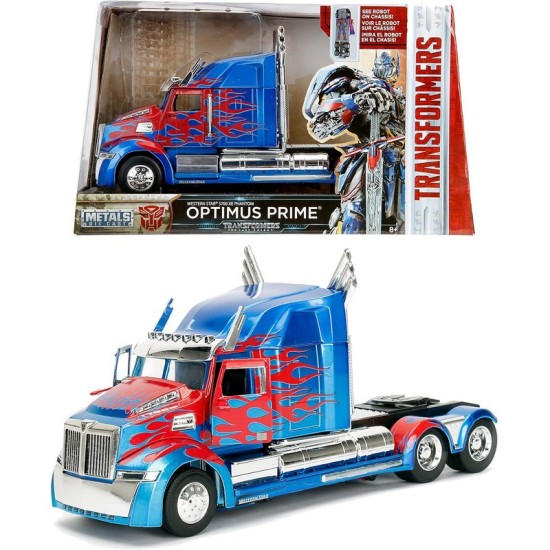 Jada Toys  Transformers T5 Optimus Prime Western Star 5700 Ex Phantom Die-cast Car with Opening Doors 1:24 Scale Blue/Red