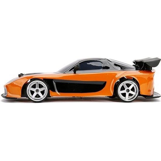 Jada Toys Fast & Furious Han’s Mazda RX-7 Drift RC Car, 1: 10 Scale 2.4Ghz Remote Control Orange & Black, Ready to Run, USB Charging 