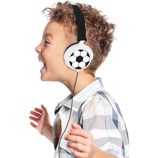 Lexibook Football Stereo Headphone, safe volume for kids, foldable and adjustable, black/white