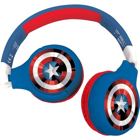 LEXIBOOK Avengers Marvel 2-in-1 Bluetooth Headphones for Kids - Stereo Wireless Wired, Kids Safe, Foldable, Adjustable, red/Blue