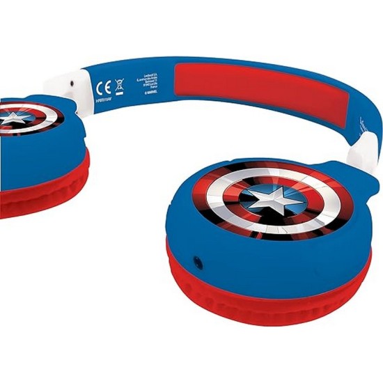 LEXIBOOK Avengers Marvel 2-in-1 Bluetooth Headphones for Kids - Stereo Wireless Wired, Kids Safe, Foldable, Adjustable, red/Blue