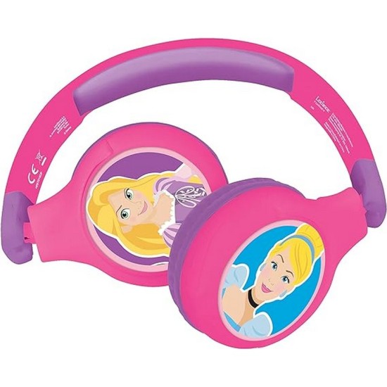 LEXIBOOK Disney Princess 2-in-1 Bluetooth Headphones for Kids - Stereo Wireless Wired, Kids Safe, Foldable, Adjustable