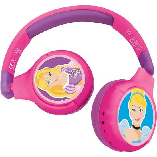 LEXIBOOK Disney Princess 2-in-1 Bluetooth Headphones for Kids - Stereo Wireless Wired, Kids Safe, Foldable, Adjustable