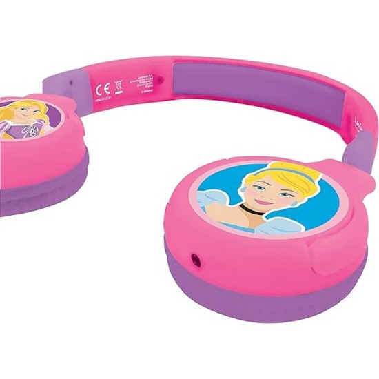 LEXIBOOK Disney Princess 2-in-1 Bluetooth Headphones for Kids - Stereo Wireless Wired, Kids Safe, Foldable, Adjustable