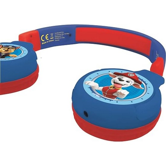  Paw Patrol 2-in-1 Bluetooth Headphones for Kids Stereo Wireless Wired, Child Safe for Boys Girls, Foldable, Adjustable, Red/Blue