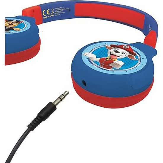  Paw Patrol 2-in-1 Bluetooth Headphones for Kids Stereo Wireless Wired, Child Safe for Boys Girls, Foldable, Adjustable, Red/Blue